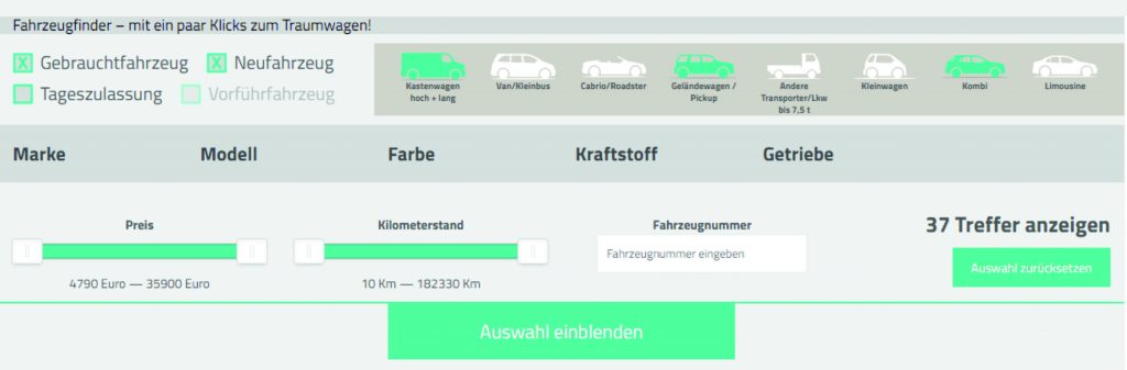 Fahrzeugfinder für Neu- und Gebrauchtwagen im Autohaus Thiede 05352/1853