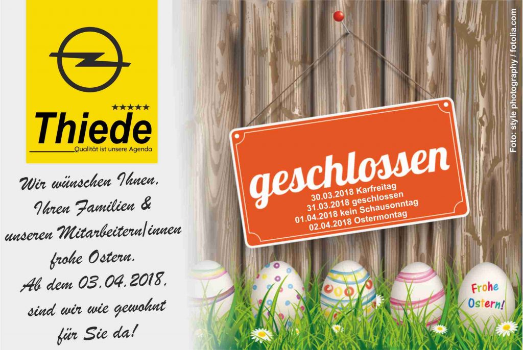 Auswahl zu Ostern & Öffnungszeiten zu Ostern im Autohaus Thiede Öffnungszeiten zu Ostern im Autohaus Thiede